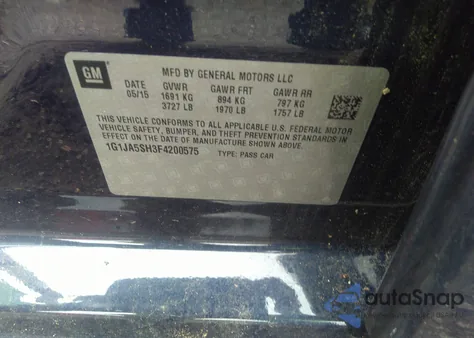 2015 Chevrolet Sonic Ls Auto z USA, uszkodzony, nr VIN 1G1JA5SH3F4200575